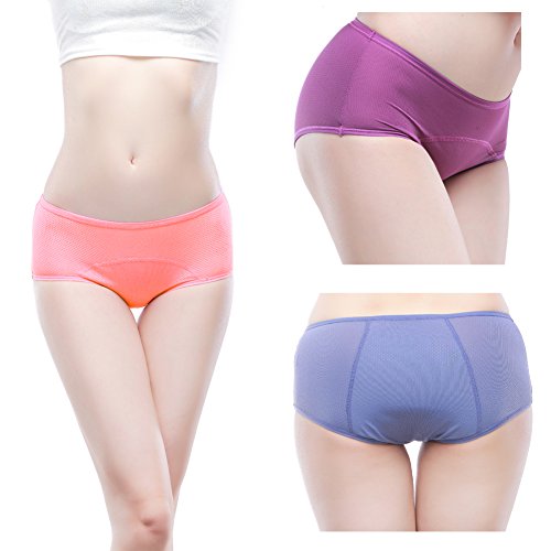 Las mujeres Mallas transpirables período estancos Bragas Multi Pack tamaño:36-44 (36, Violeta,azul,Sandía)