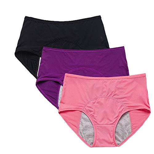 Las mujeres Mallas transpirables período estancos Bragas Multi Pack tamaño:36-44 (36, Violeta,azul,Sandía)