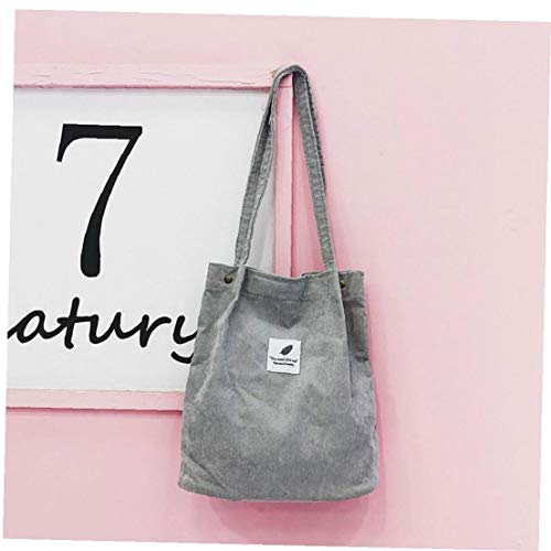 Las Mujeres Pana totalizador de la Lona Casual de Las señoras de Hombro Bolsa Reutilizable Plegable Cesta de la Compra Bolsa de Playa Femenino Bolso de Tela de algodón (Gris)