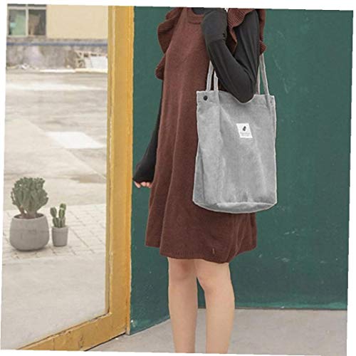 Las Mujeres Pana totalizador de la Lona Casual de Las señoras de Hombro Bolsa Reutilizable Plegable Cesta de la Compra Bolsa de Playa Femenino Bolso de Tela de algodón (Gris)