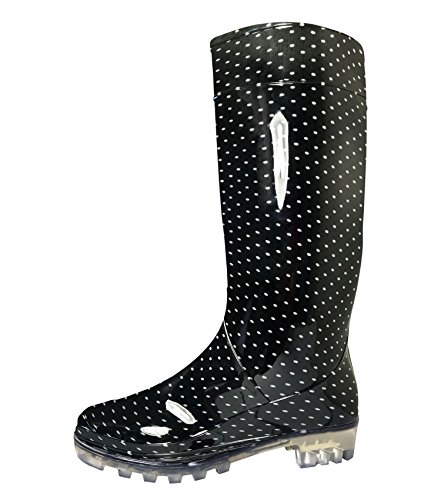 Las señoras para mujer Botas de agua nieve Festival de la Lluvia Wellington Botas punto negro,Tamaño 41 EU