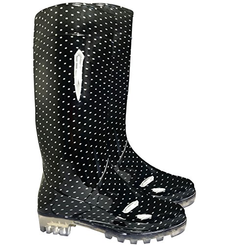 Las señoras para mujer Botas de agua nieve Festival de la Lluvia Wellington Botas punto negro,Tamaño 41 EU