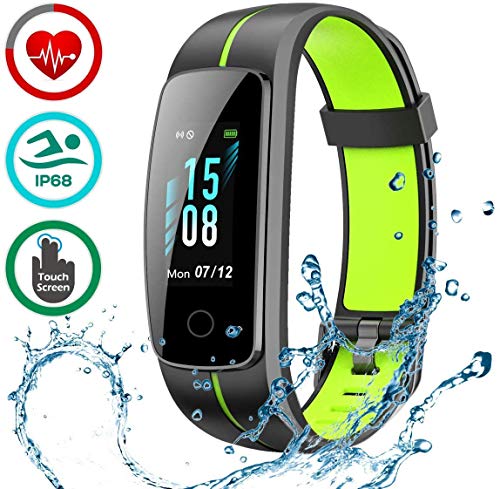 LATEC Pulsera Actividad [Última Versión], Pulsera de Actividad Inteligente Pantalla Color Reloj con Pulsómetro Impermeable IP68 Podómetroómetro-Pantalla Deslizante