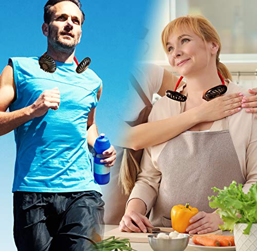 Le-mi Mini Ventilador de Cuello USB Recargable Potente portátil LED Colgante Manos Libres pequeño con batería de 2000 mAh (Negro/Rojo)