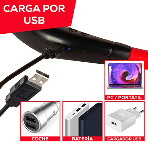 Le-mi Mini Ventilador de Cuello USB Recargable Potente portátil LED Colgante Manos Libres pequeño con batería de 2000 mAh (Negro/Rojo)