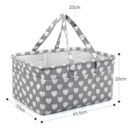 LEADSTAR Bebé Organizador de Pañales,Cesta de Almacenamiento de Pañales con Compartimentos Extraíbles,Cesto de Pañales Portátil para Recién Nacido Coche Viaje,Regalo de Registro de Bebé (Gris Heart)