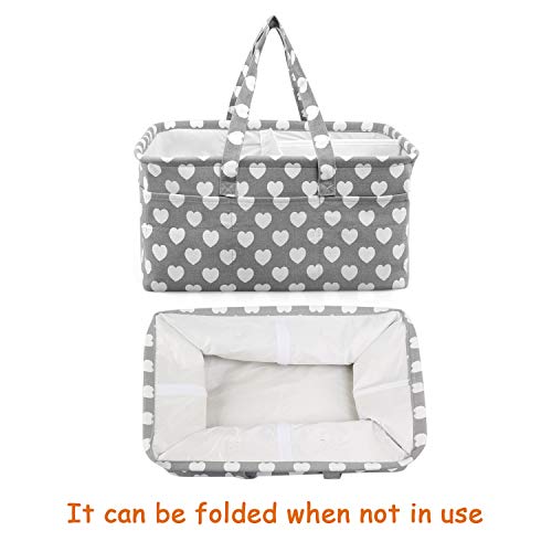 LEADSTAR Bebé Organizador de Pañales,Cesta de Almacenamiento de Pañales con Compartimentos Extraíbles,Cesto de Pañales Portátil para Recién Nacido Coche Viaje,Regalo de Registro de Bebé (Gris Heart)