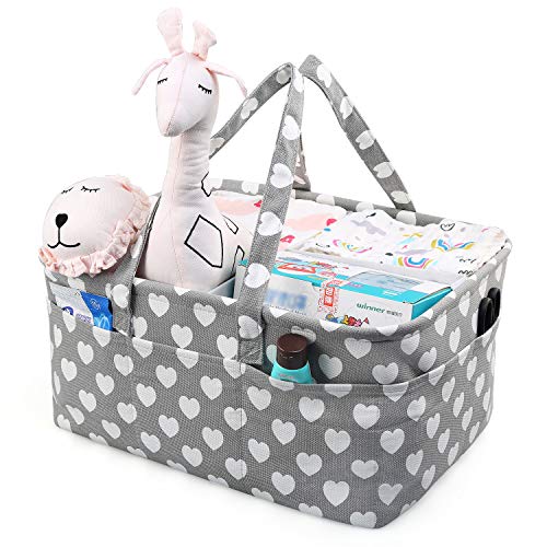 LEADSTAR Bebé Organizador de Pañales,Cesta de Almacenamiento de Pañales con Compartimentos Extraíbles,Cesto de Pañales Portátil para Recién Nacido Coche Viaje,Regalo de Registro de Bebé (Gris Heart)