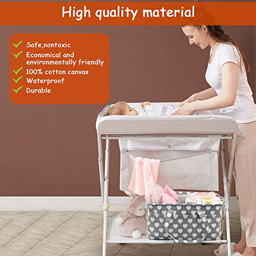 LEADSTAR Bebé Organizador de Pañales,Cesta de Almacenamiento de Pañales con Compartimentos Extraíbles,Cesto de Pañales Portátil para Recién Nacido Coche Viaje,Regalo de Registro de Bebé (Gris Heart)