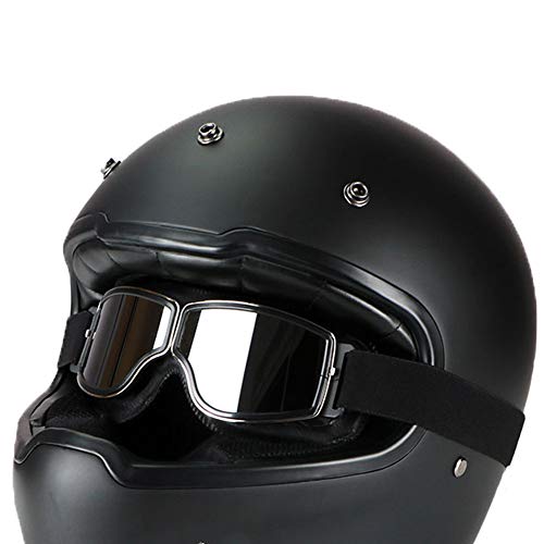 LEAGUE&CO Gafas de Moto Retro Vintage Gafas de Protección Gafas Piloto Gafas de Aviador, Gafas para Casco Harley Davidson Dyna Touring Trike Motocross Marco Negro, Lente Plata
