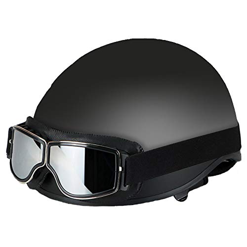LEAGUE&CO Gafas de Moto Retro Vintage Gafas de Protección Gafas Piloto Gafas de Aviador, Gafas para Casco Harley Davidson Dyna Touring Trike Motocross Marco Negro, Lente Plata