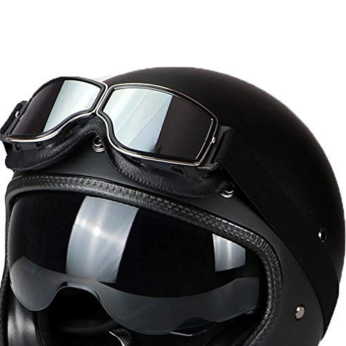 LEAGUE&CO Gafas de Moto Retro Vintage Gafas de Protección Gafas Piloto Gafas de Aviador, Gafas para Casco Harley Davidson Dyna Touring Trike Motocross Marco Negro, Lente Plata
