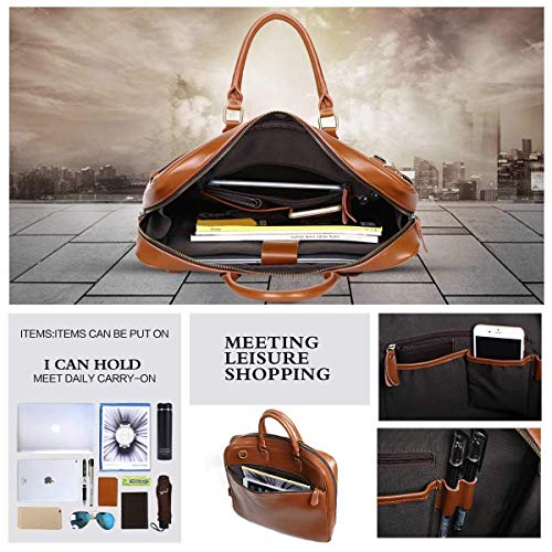 Leathario Maletín Cuero Vintage Ejecutivo de Trabajo Bolsa Mensajero para Portátil 14 Pulgadas Bolso Bandolera de Mano Piel Negocio para Hombre Marrón