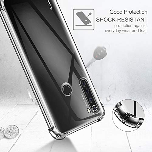 Leathlux Funda Xiaomi Redmi Note 8T + 2 Pack Cristal Templado Protector de Pantalla Xiaomi Redmi Note 8T, Ultra Fina Silicona Transparente TPU Carcasa Anti-Choque Anti-arañazos Cover Redmi Note 8T