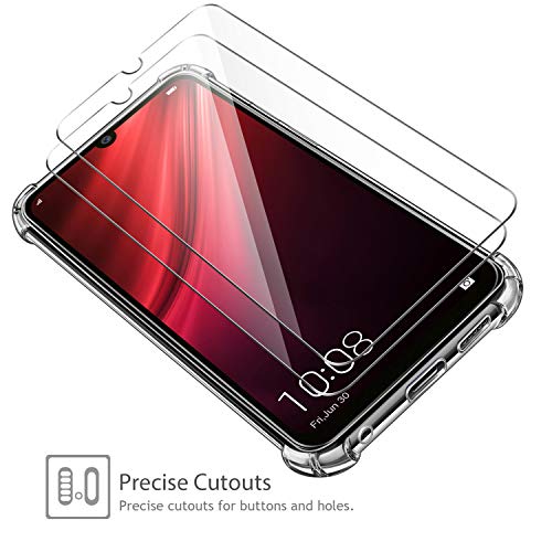Leathlux Funda Xiaomi Redmi Note 8T + 2 Pack Cristal Templado Protector de Pantalla Xiaomi Redmi Note 8T, Ultra Fina Silicona Transparente TPU Carcasa Anti-Choque Anti-arañazos Cover Redmi Note 8T