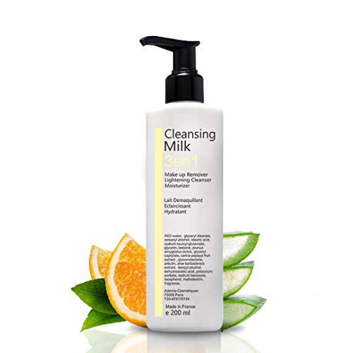 Leche Facial Desmaquillante con Vitamina E y Aloe Vera 3en1 Limpiador de Poros Antimanchas Leche Hidratante Waterproof Contorno de Ojos Corrector Ojeras Elimina el maquillaje y las manchas 3 x 200 ml