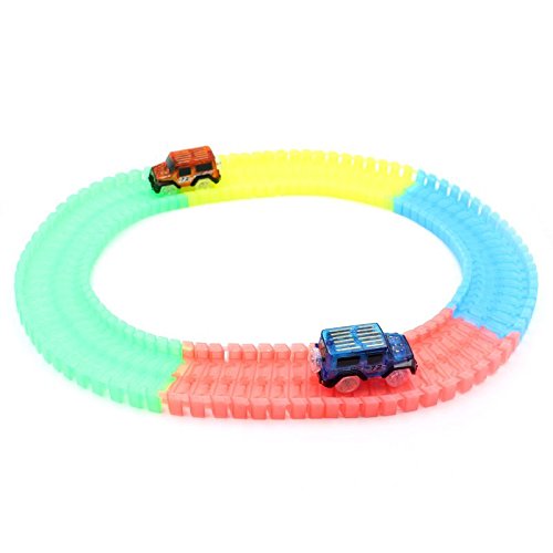 LED Glow Track EN The Dark Bend, Flex Car Race Fun Gift Set con Multi Track