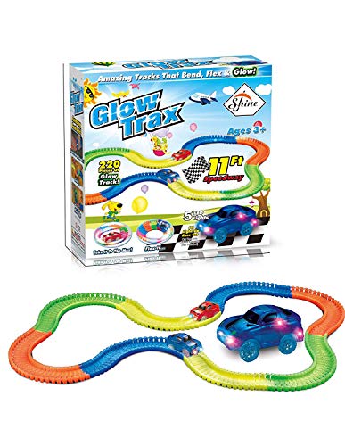 LED Glow Track EN The Dark Bend, Flex Car Race Fun Gift Set con Multi Track