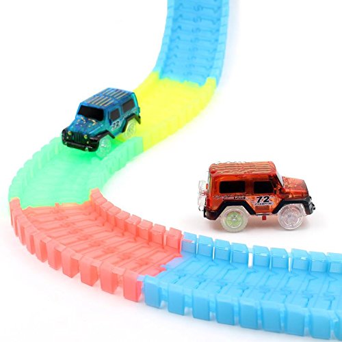 LED Glow Track EN The Dark Bend, Flex Car Race Fun Gift Set con Multi Track