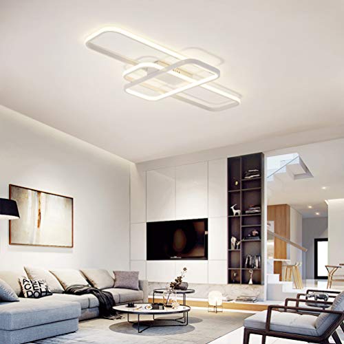 LED Salon Lámpara de Techo Decor Square Restaurante Luz de Techo Rectángulo Diseño Moderna Regulable Control Remoto Calida Blanca Luz Dormitorio Lampara Techo Cocina Creativa Araña de Techo Acrílico