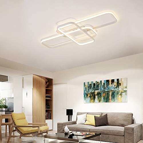 LED Salon Lámpara de Techo Decor Square Restaurante Luz de Techo Rectángulo Diseño Moderna Regulable Control Remoto Calida Blanca Luz Dormitorio Lampara Techo Cocina Creativa Araña de Techo Acrílico