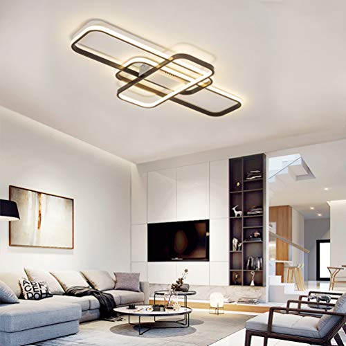 LED Salon Lámpara de Techo Square Restaurante Luz de Techo Rectángulo Diseño Moderna Regulable Control Remoto Marrón Dormitorio Lampara Techo Cocina Creativa Araña de Techo Acrílico Pantalla negro 120