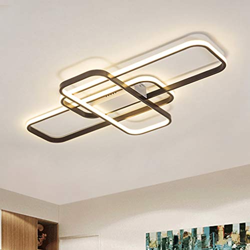 LED Salon Lámpara de Techo Square Restaurante Luz de Techo Rectángulo Diseño Moderna Regulable Control Remoto Marrón Dormitorio Lampara Techo Cocina Creativa Araña de Techo Acrílico Pantalla negro 120