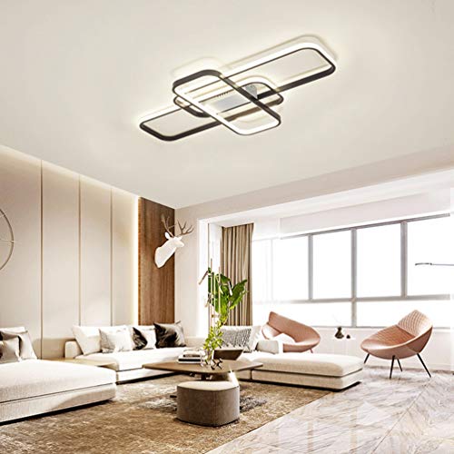 LED Salon Lámpara de Techo Square Restaurante Luz de Techo Rectángulo Diseño Moderna Regulable Control Remoto Marrón Dormitorio Lampara Techo Cocina Creativa Araña de Techo Acrílico Pantalla negro 120