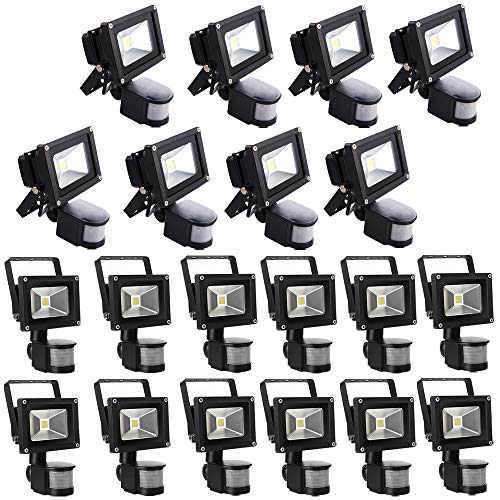 Leetop Proyector LED lámpara de 10 W con detector de Movement, IP65 PIR exterior lámpara de Sensor de infrarrojos humano, AC85 V-265 V, 120 grados Ángulo de haz, Blanco cálido, 20 unidades 10.00 wattsW, 230.00 voltsV