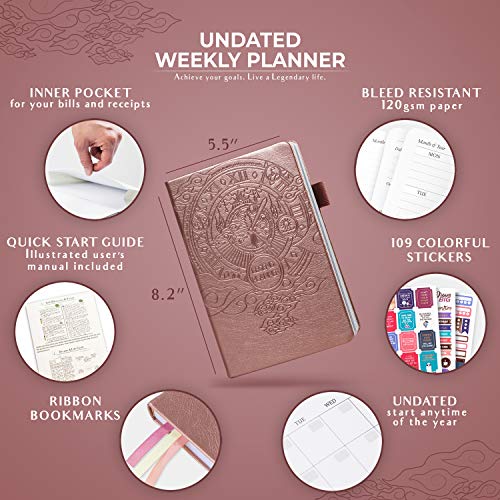 Legend Planner - Planificador de vida semanal y mensual de lujo para alcanzar tus metas y vivir más feliz en 2019. Organizador, cuaderno de productividad - A5, Sin fecha (Oro rosa)