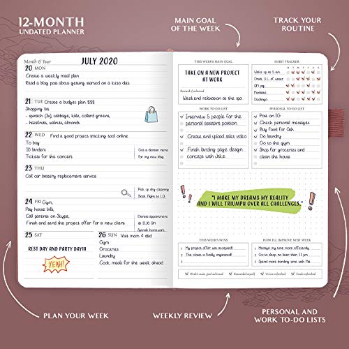Legend Planner - Planificador de vida semanal y mensual de lujo para alcanzar tus metas y vivir más feliz en 2019. Organizador, cuaderno de productividad - A5, Sin fecha (Oro rosa)