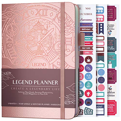 Legend Planner - Planificador de vida semanal y mensual de lujo para alcanzar tus metas y vivir más feliz en 2019. Organizador, cuaderno de productividad - A5, Sin fecha (Oro rosa)