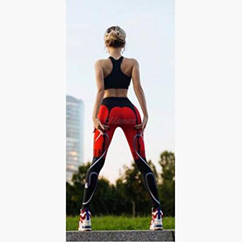 Leggings Leggings Sexis con Estampado De Corazón Mujer, Pantalones Deportivos De Retazos Rojos Y Negros, Leggings Depor