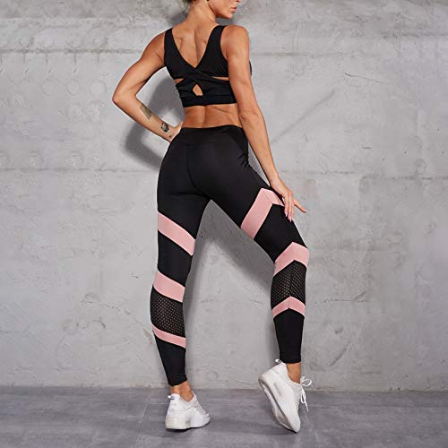 Leggings Moda Patchwork Leggings Mujer Fitness Malla Transpirable Legging Mujer Push Up Leggings Cintura Alta Legging Femme S Negro