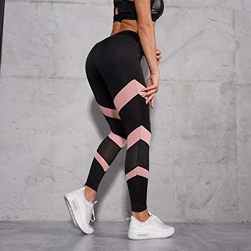 Leggings Moda Patchwork Leggings Mujer Fitness Malla Transpirable Legging Mujer Push Up Leggings Cintura Alta Legging Femme S Negro