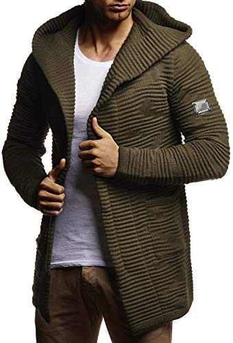 Leif Nelson Hombres Chaqueta de Punto Chaqueta de la Capilla LN-7180 Caqui X-Large