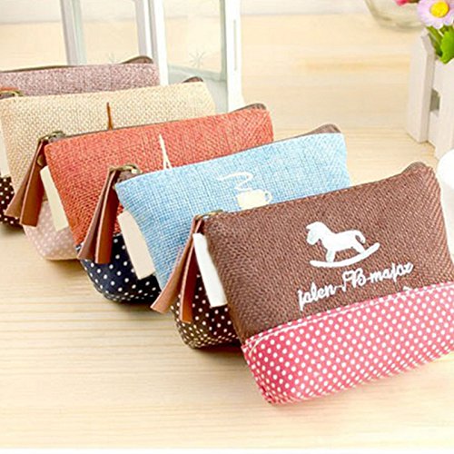 Leisial 5 Piezas Mujeres Pequeño Monedero Algodón de Lino Cremallera Clave Bolso Paquete de Almacenamiento Bolsa de Maquillaje 11 * 9cm
