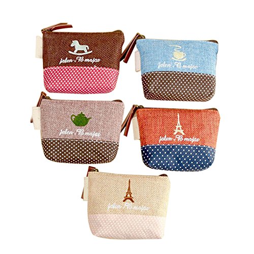 Leisial 5 Piezas Mujeres Pequeño Monedero Algodón de Lino Cremallera Clave Bolso Paquete de Almacenamiento Bolsa de Maquillaje 11 * 9cm