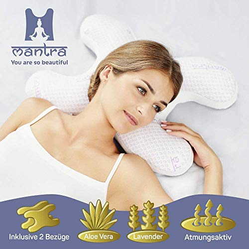 Lelekka Mantra - Almohada contra arrugas para dormir boca abajo y de lado, incluye 2 fundas con extracto de lavanda y aloe vera