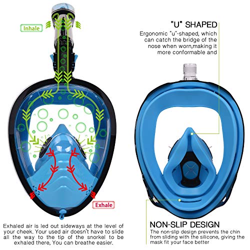 LEMEGO Máscara de Buceo Adulto Mascara Snorkel 180° Panorámica con Snorkel Giratorio 360 ° Anti-Niebla y Anti-Fugas Easybreath Completa Máscara Apoyo Camara Deportiva (S/M)