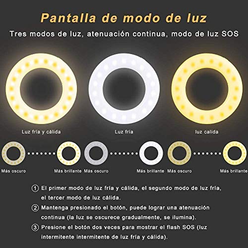LEMON TREE SL Anillo de luz Selfie con Lente, luz LED USB Recargable Selfie Light Clip en Teléfono con Ajuste Continuo de 3 Modos de luz para Youtube, Facebook,Transmisión en Vivo, Maquillaje, Vlog