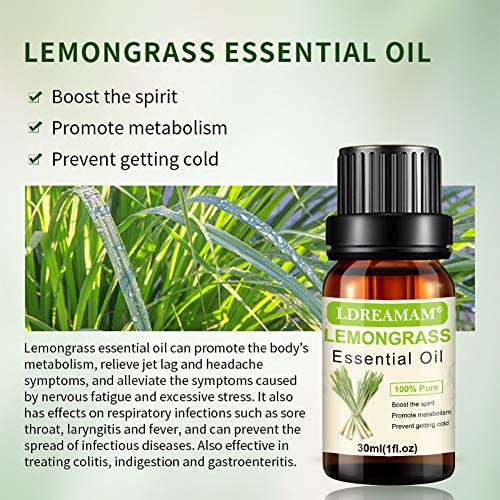 Lemongrass Aceite Esencial, Aceite de Limoncillo, Aceites Esenciales Aromaterapia, Aceite De Masaje, Aceite 100% Puro y Natural Limoncillo, Fragancias de Duraderas