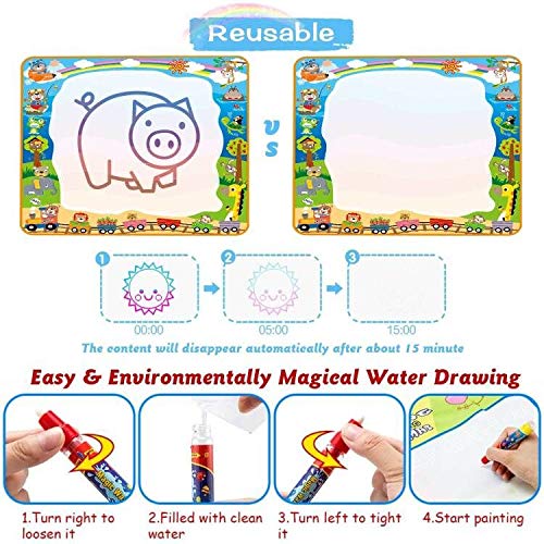 lenbest 100 x100CM Agua Dibujo Pintura, Alfombra de Agua Doodle, 8 Plantilla de EVA, 5 Herramienta de Sello de Rodillo Especial, 3 Diferente Dolígrafos para Niño, 1 Libro de Pintura al Agua