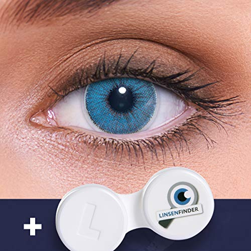 Lentes de contacto azules naturales 'Natural Sapphire' de alta cobertura + contenedor de LENZOTICA I 1 par (2 piezas) I DIA 14.00 I sin aumento I 0,00 dioptrías
