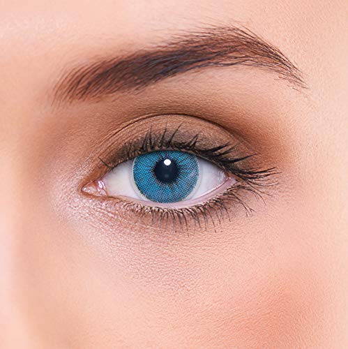 Lentes de contacto azules naturales 'Natural Sapphire' de alta cobertura + contenedor de LENZOTICA I 1 par (2 piezas) I DIA 14.00 I sin aumento I 0,00 dioptrías
