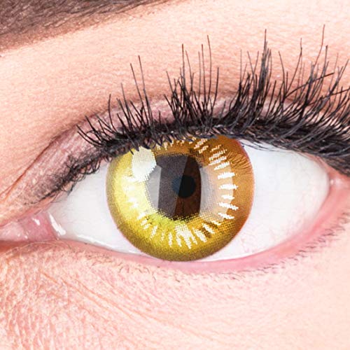 Lentillas de color amarillo Anime Yellow 1 par. Para Halloween Carnaval, gratis estuche de lentillas sin graduación