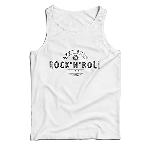 lepni.me Camisetas de Tirantes para Hombre Sex Drugs and Rock and Roll - 1960s, 1970s, 1980s - Banda de Rock Vintage - Musicalmente - Ropa de Concierto (X-Large Blanco Multicolor)