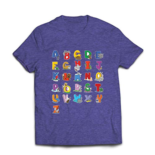 lepni.me Camisetas Hombre Alfabeto Inglés, Diseño de Canciones ABC, Aprendizaje de Letras, Regreso a la Escuela o Regalos de Graduación (Medium Brezo Azul Multicolor)