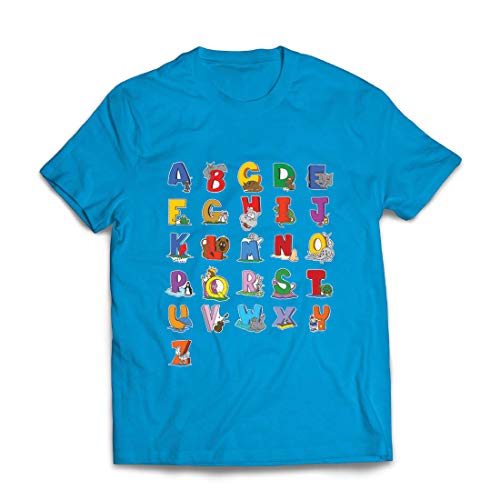 lepni.me Camisetas Hombre Alfabeto Inglés, Diseño de Canciones ABC, Aprendizaje de Letras, Regreso a la Escuela o Regalos de Graduación (Small Azul Multicolor)