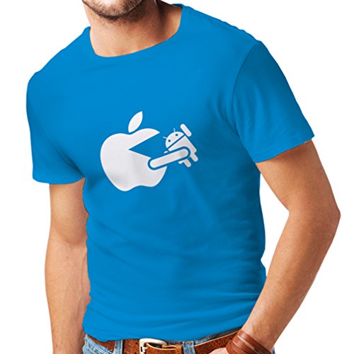 lepni.me Camisetas Hombre Funny Apple Comer un Robot - Regalo para los fanáticos de la tecnología (X-Large Azul Blanco)